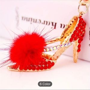 NWT fuzzy ball red high heel key chain/purse charm